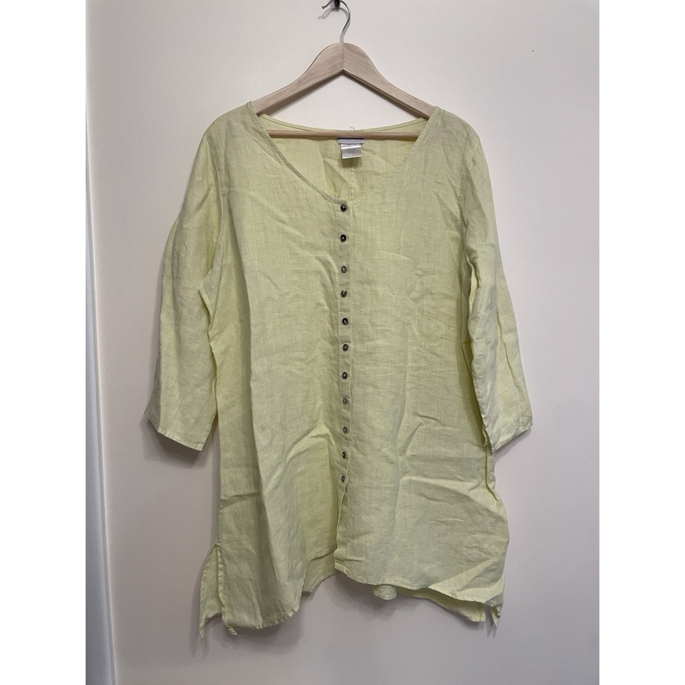 Vtg Soft Surroundings 100% Linen Tunic Women Size XL Pale Yellow Top USA Made